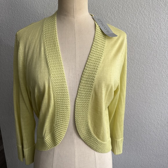 Chico's Sweaters - NEW Chico's Silk Lime Cardigan Shrug Open Front Trisha Bolero Medium Size 1 NWT
